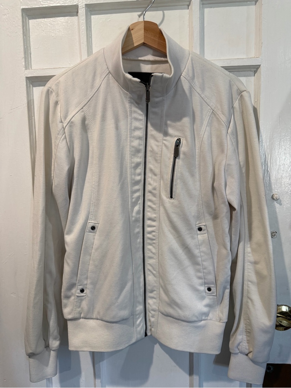 Zara Men's Off-White Bomber Jacket with Zip Pockets